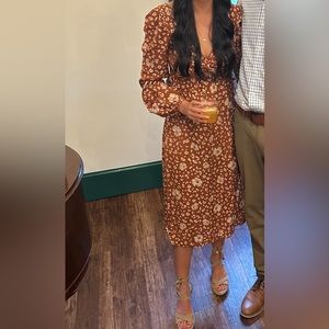 L’ABEYE RUST JACQUARD FLORAL CUTOUT MIDI DRESS, size M